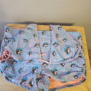 Buc-ee’s 2X Bikini Set  Pink Blue Beaver Print Halter Top Bottom Swimwear DD722